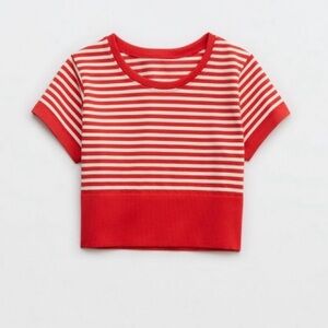 Aerie Red and White Striped Crop Top